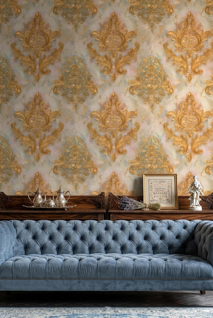 Luxury Baroque Damask Wallpaper Gold French Victorian Classic Wall Decor Pattern