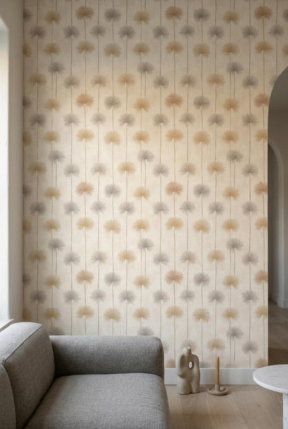 Neutral Palm Burst Wallpaper Mid Century Modern Beige Botanical Wall Decor