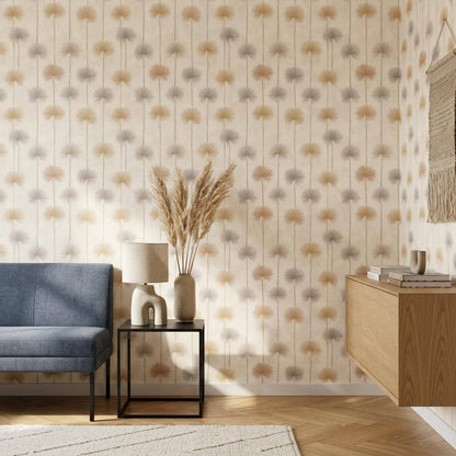Neutral Palm Burst Wallpaper Mid Century Modern Beige Botanical Wall Decor