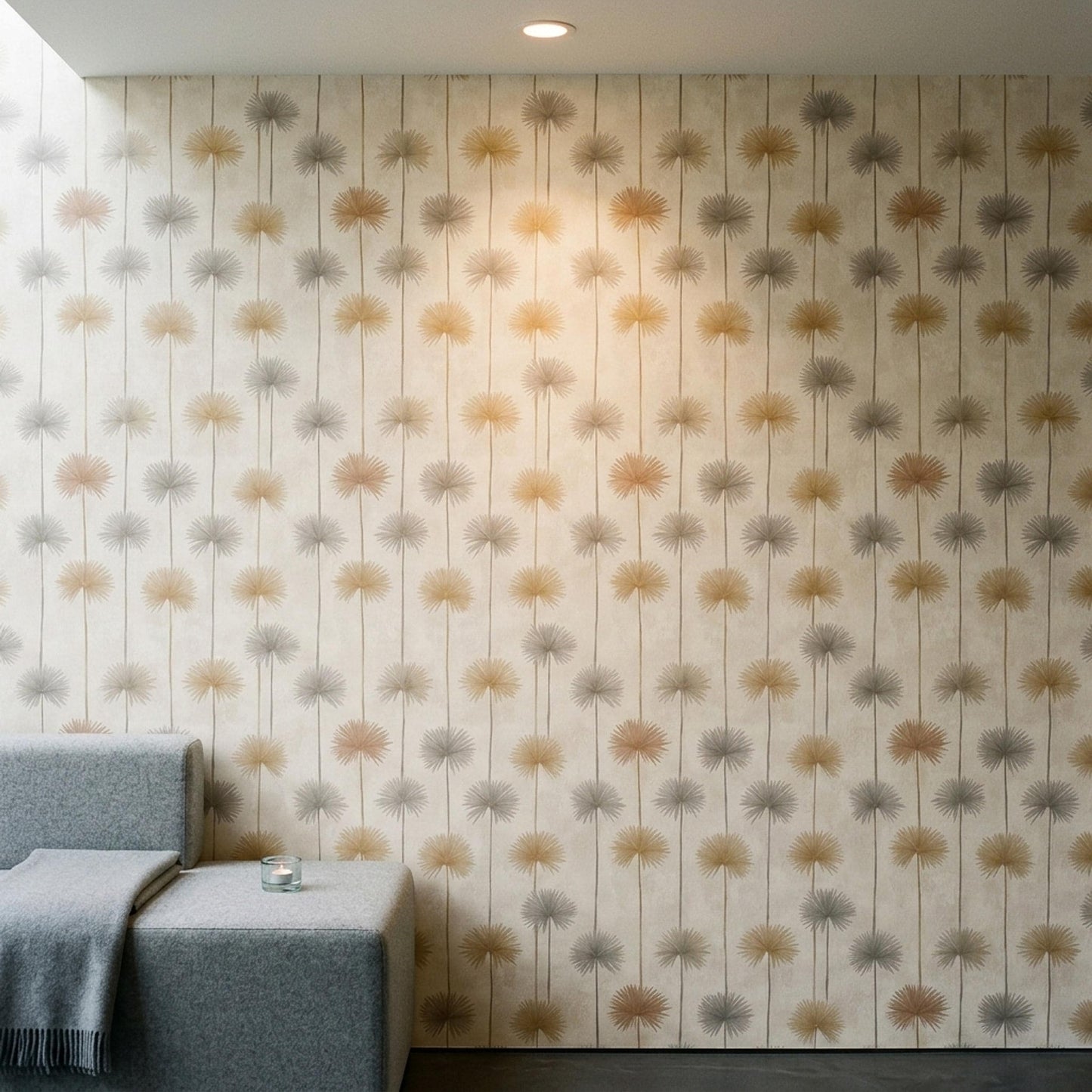 Neutral Palm Burst Wallpaper Mid Century Modern Beige Botanical Wall Decor