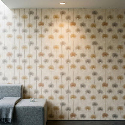 Neutral Palm Burst Wallpaper Mid Century Modern Beige Botanical Wall Decor