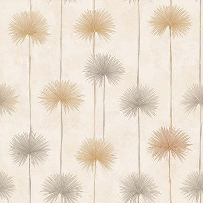 Neutral Palm Burst Wallpaper Mid Century Modern Beige Botanical Wall Decor