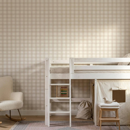 Modern Farmhouse Gingham Wallpaper Neutral Beige Check Pattern Rustic Wall Decor