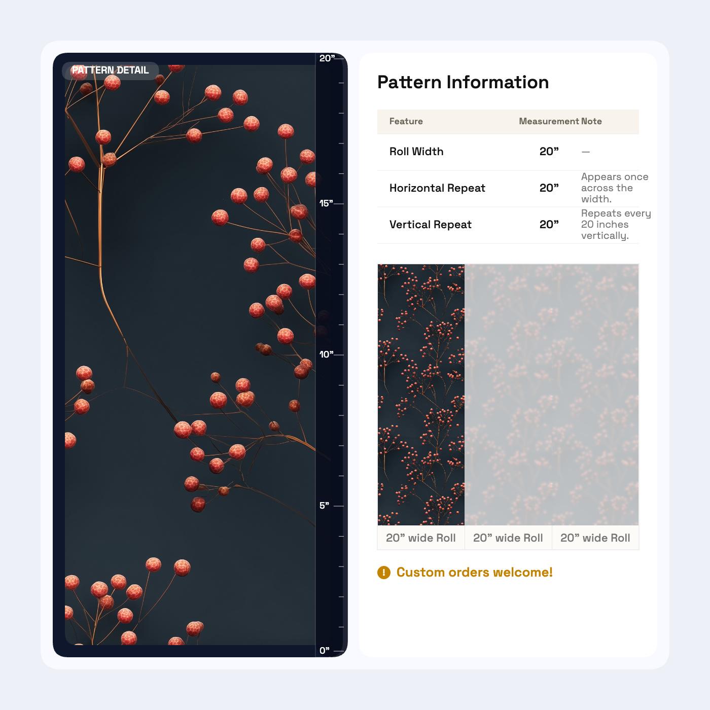 Moody Botanical Wallpaper Navy Berry Branch Pattern Scandinavian Wall Decor