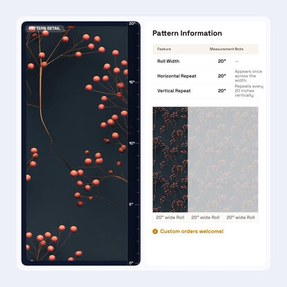 Moody Botanical Wallpaper Navy Berry Branch Pattern Scandinavian Wall Decor