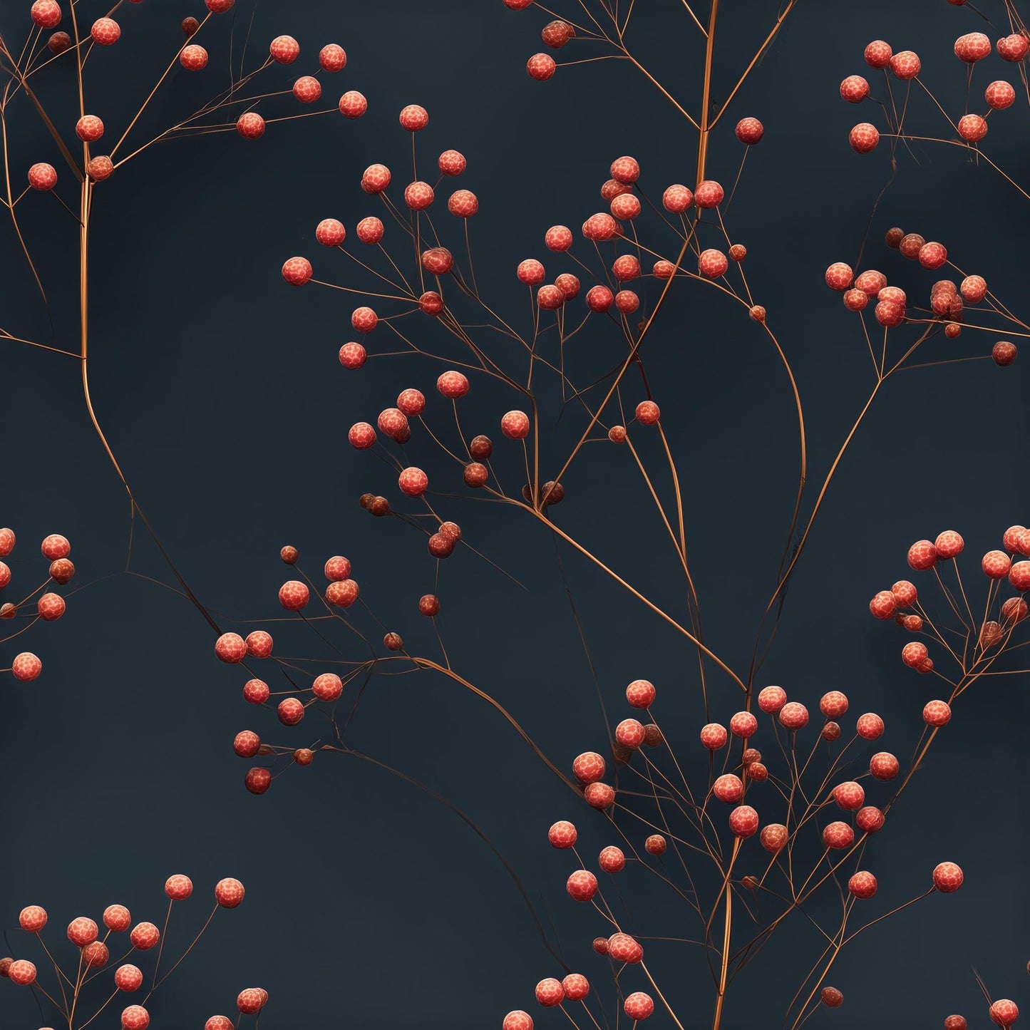 Moody Botanical Wallpaper Navy Berry Branch Pattern Scandinavian Wall Decor