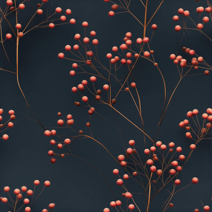 Moody Botanical Wallpaper Navy Berry Branch Pattern Scandinavian Wall Decor