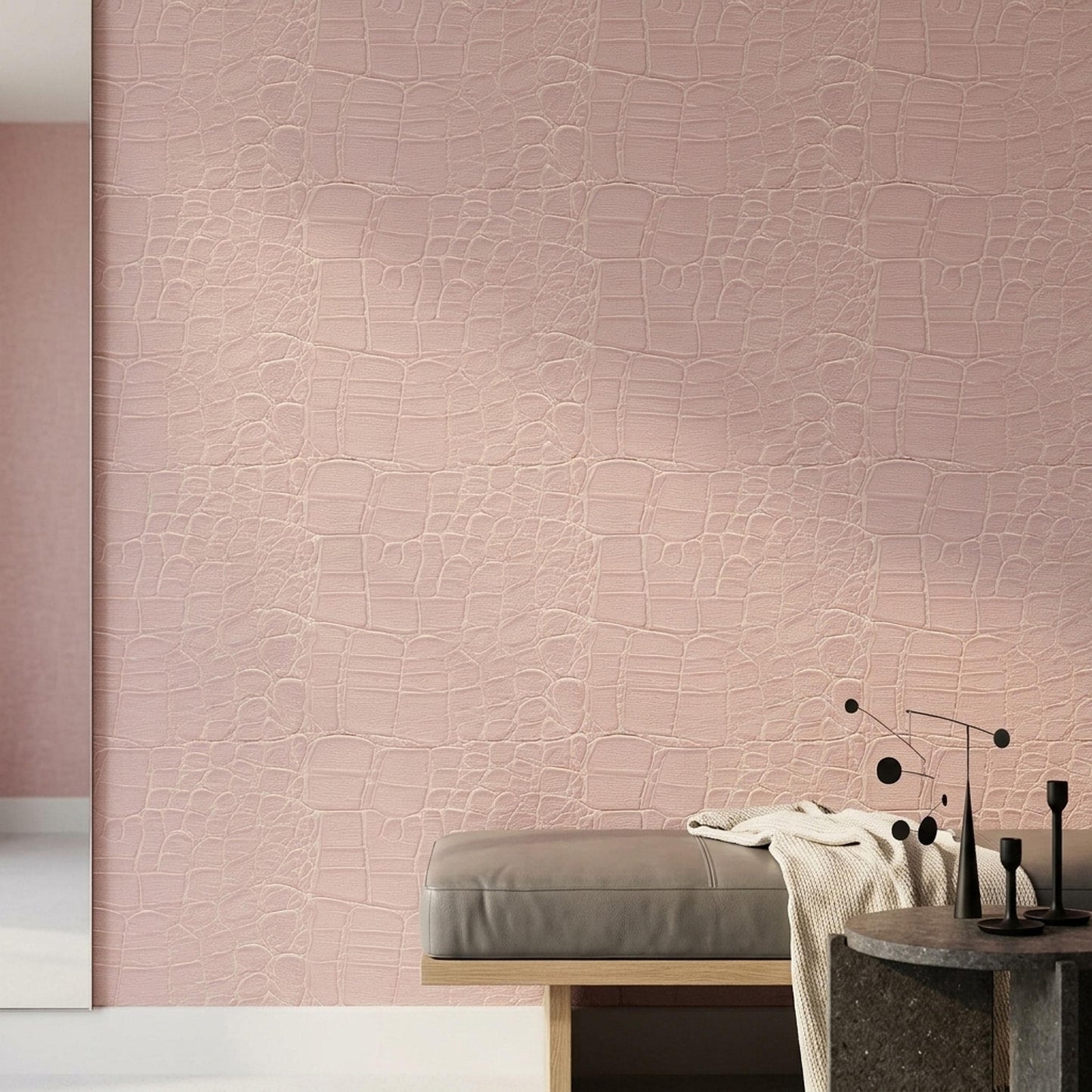 Blush Crocodile Wallpaper Pink Faux Leather Texture Quiet Luxury Wall Decor Pattern