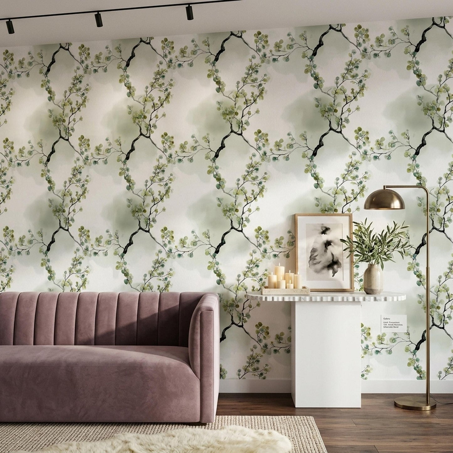 Eucalyptus Leaves Wallpaper Watercolor Sage Green Japandi Botanical Wall Decor