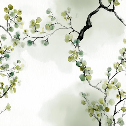 Eucalyptus Leaves Wallpaper Watercolor Sage Green Japandi Botanical Wall Decor