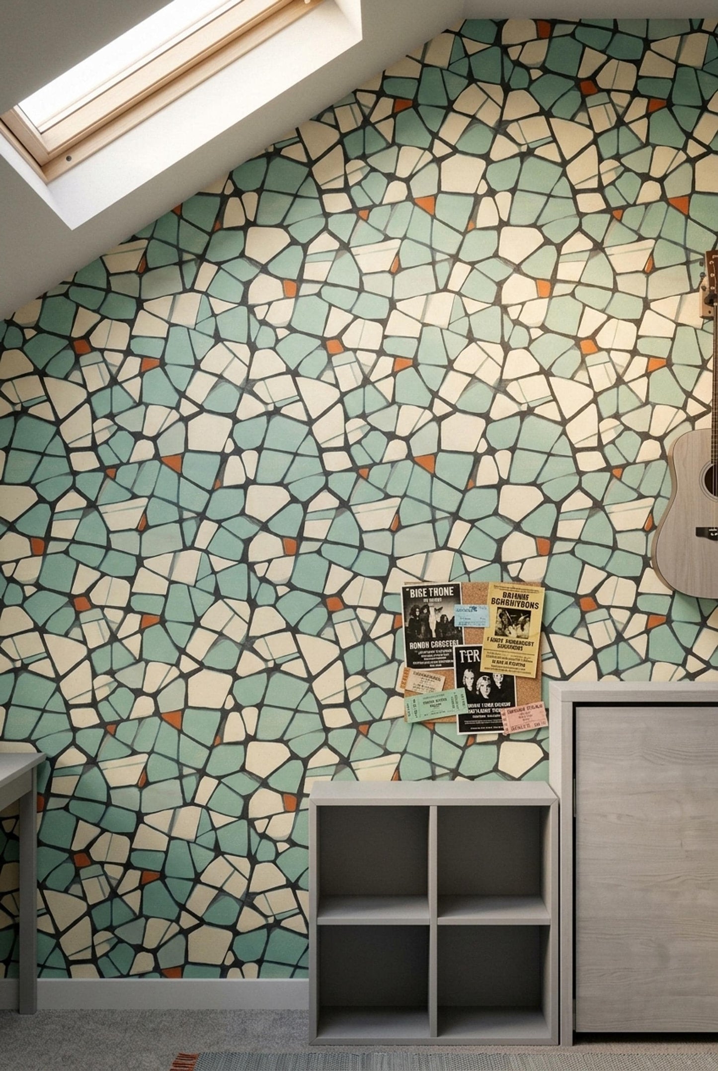 Geometric Mosaic Wallpaper Mid Century Modern Terrazzo Pattern Mint Green Wall Decor