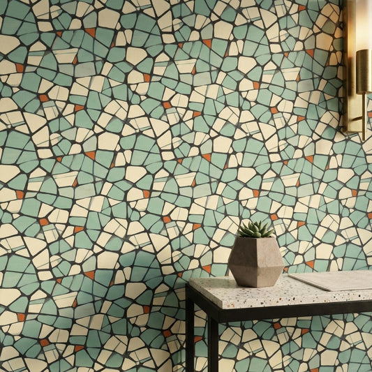 Geometric Mosaic Wallpaper Mid Century Modern Terrazzo Pattern Mint Green Wall Decor