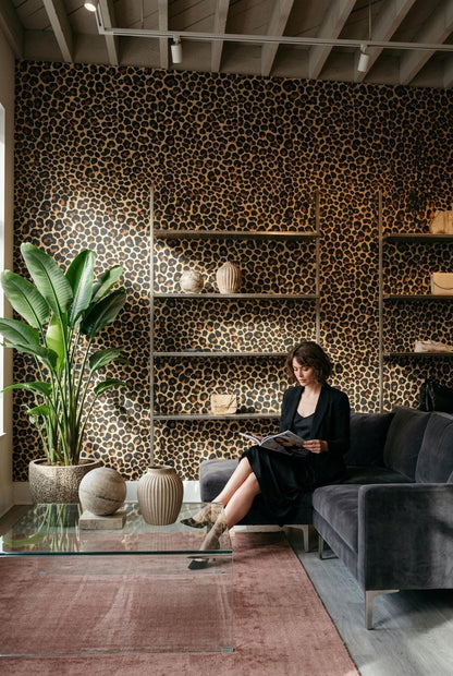 Neutral Leopard Wallpaper Safari Decor Maximalist Wall Covering Luxury Animal Pattern