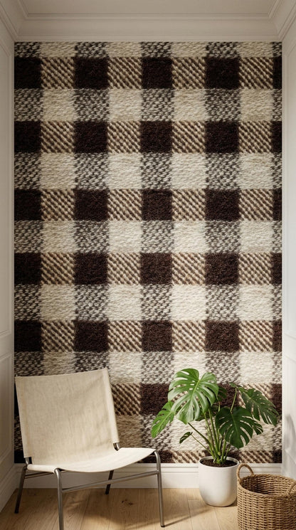 Rustic Plaid Wallpaper Cozy Cabin Decor Lodge Style Check Pattern Wall Covering
