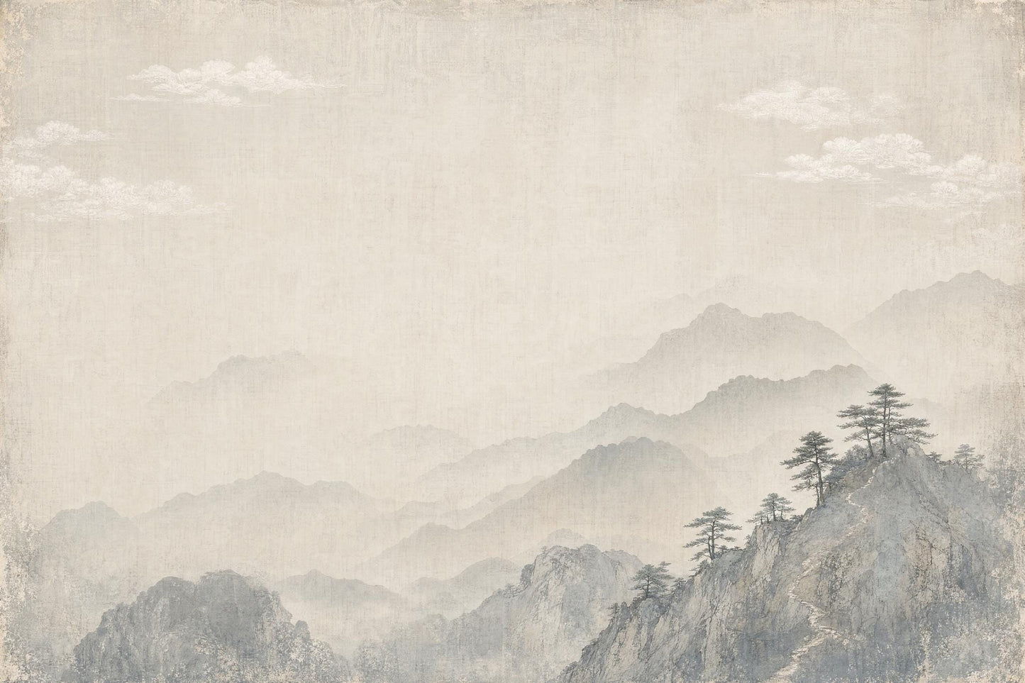Japandi Wall Mural Misty Mountain Wallpaper Wabi Sabi Landscape Quiet Luxury Decor