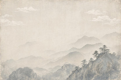 Japandi Wall Mural Misty Mountain Wallpaper Wabi Sabi Landscape Quiet Luxury Decor
