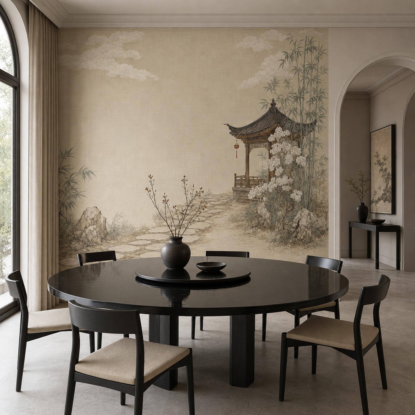 Asian Landscape Wallpaper Traditional Pavilion Bamboo Grove Wall Mural