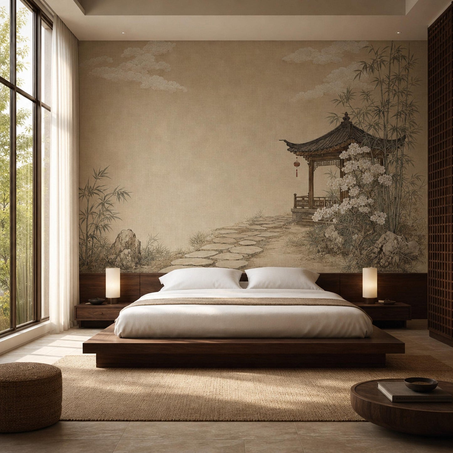 Asian Landscape Wallpaper Traditional Pavilion Bamboo Grove Wall Mural