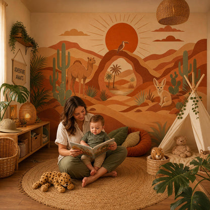 Paper Texture Wallpaper Desert Landscape Vintage Illustration Wall Mural