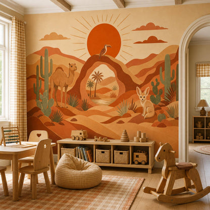 Paper Texture Wallpaper Desert Landscape Vintage Illustration Wall Mural