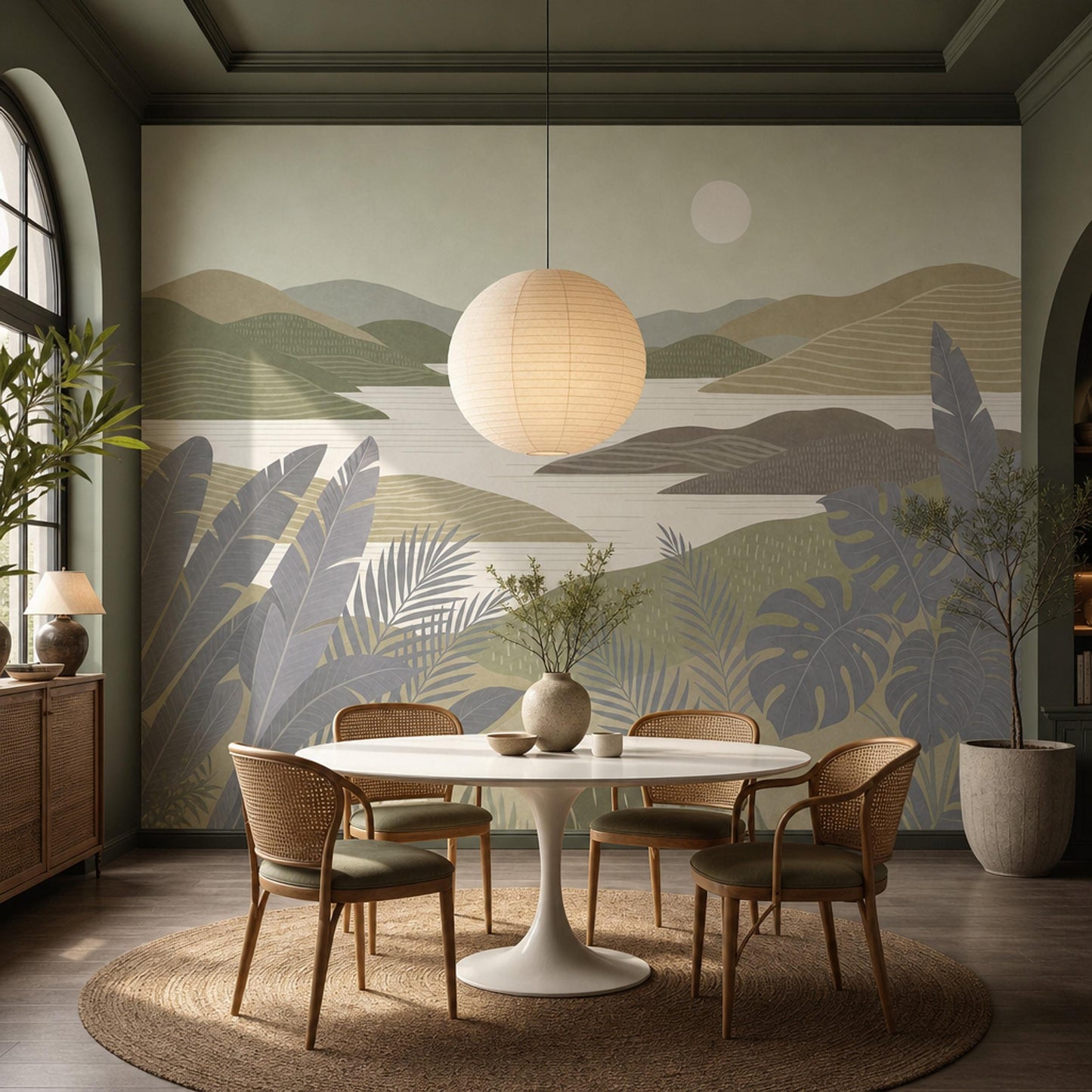 Modern Coastal Landscape Wall Mural Contemporary Lake View Wallpaper Scenic Horizon Decor