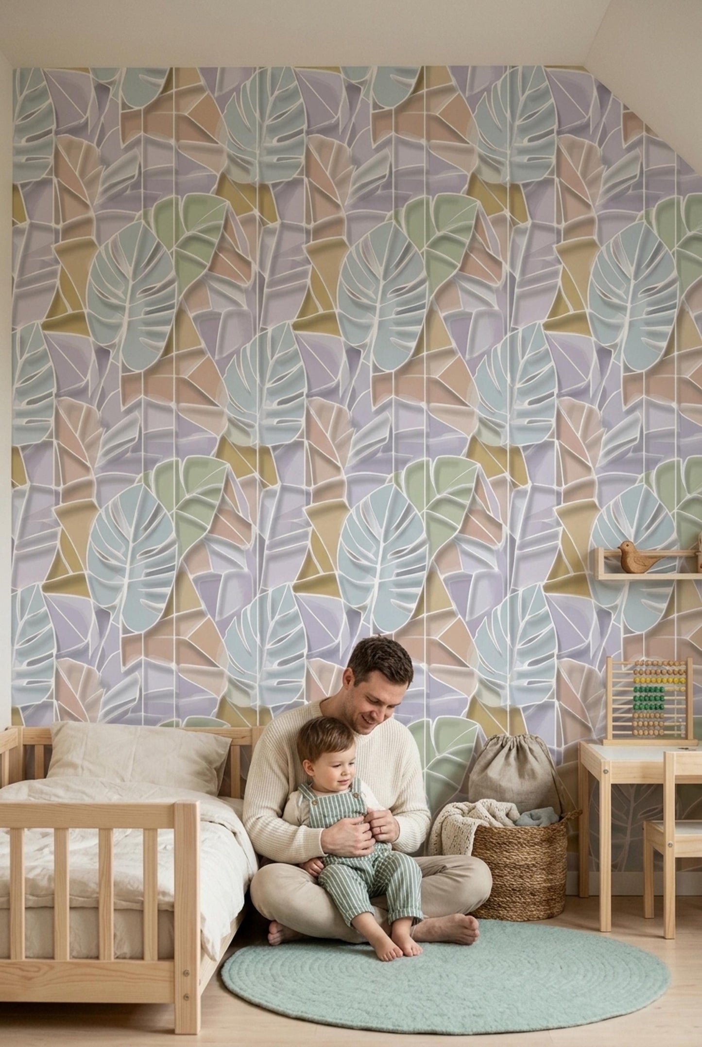 Pastel Tropical Leaf Wallpaper Modern Botanical Pattern Soft Abstract Palm Wall Decor