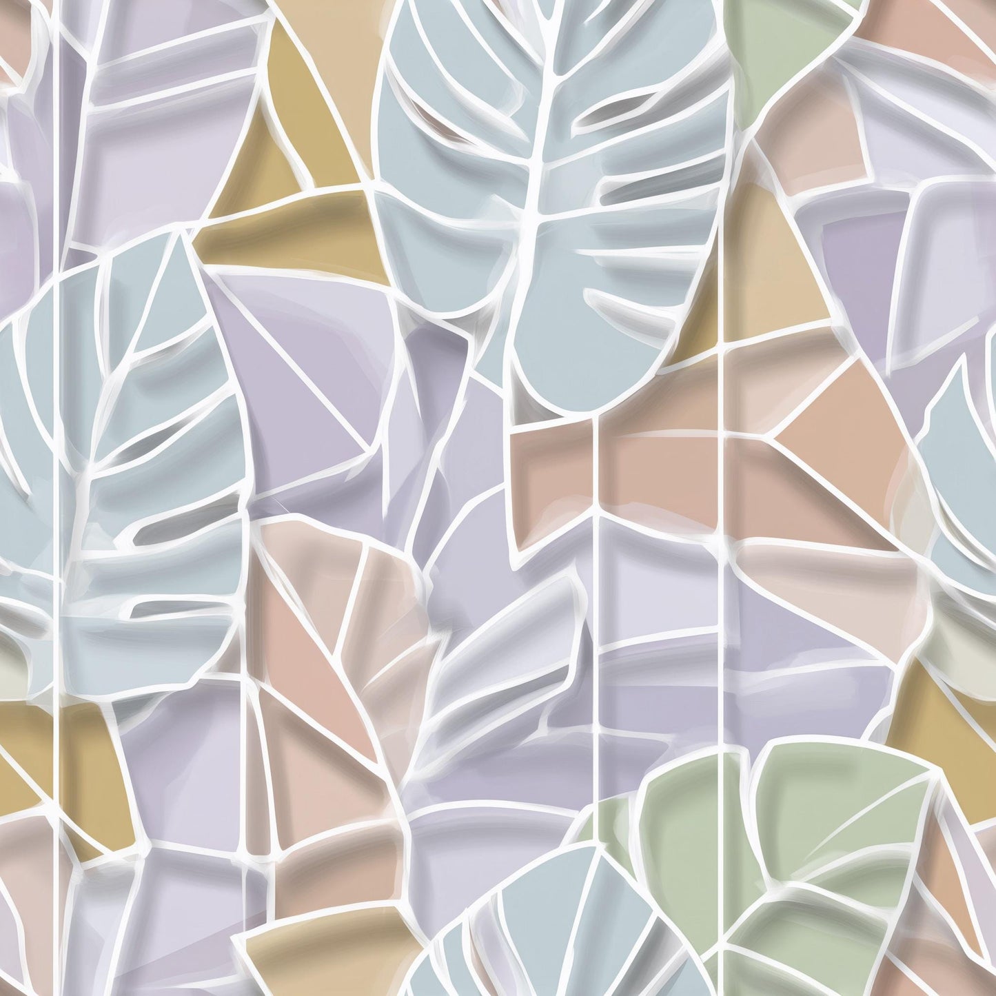 Pastel Tropical Leaf Wallpaper Modern Botanical Pattern Soft Abstract Palm Wall Decor