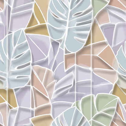 Pastel Tropical Leaf Wallpaper Modern Botanical Pattern Soft Abstract Palm Wall Decor