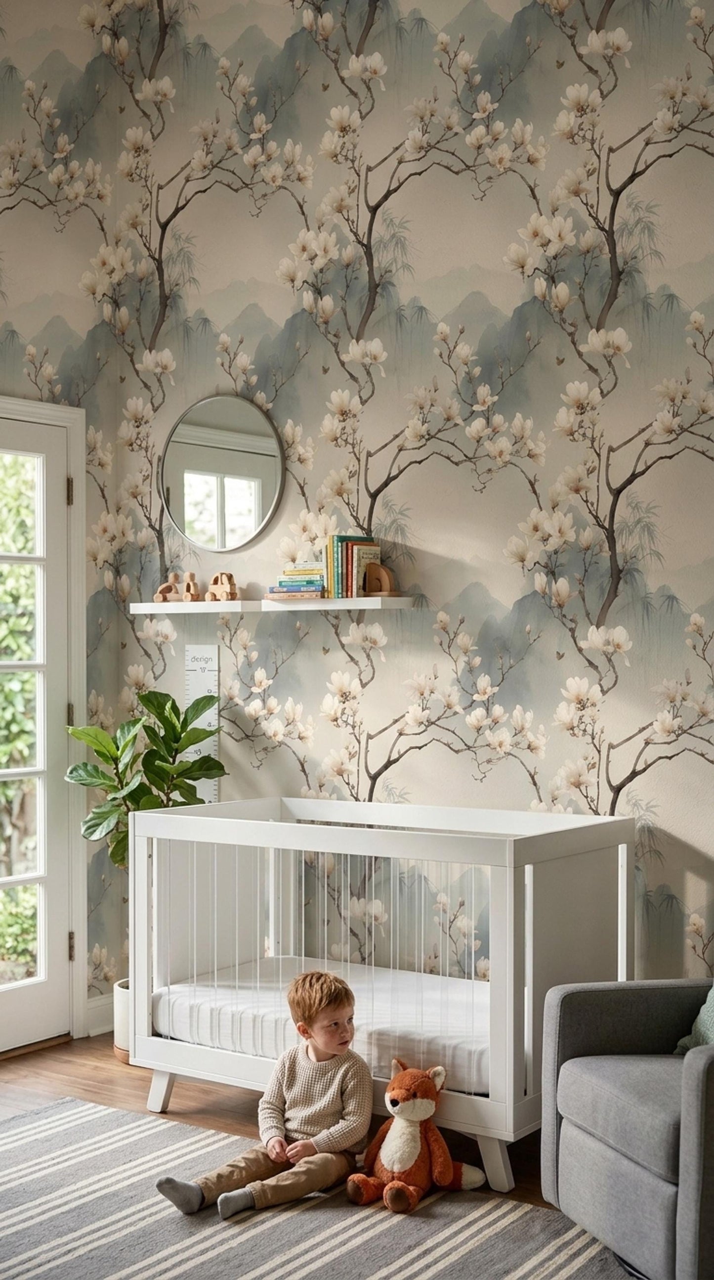 Magnolia Chinoiserie Wallpaper Asian Botanical Wallpaper Zen Floral Wall Decor