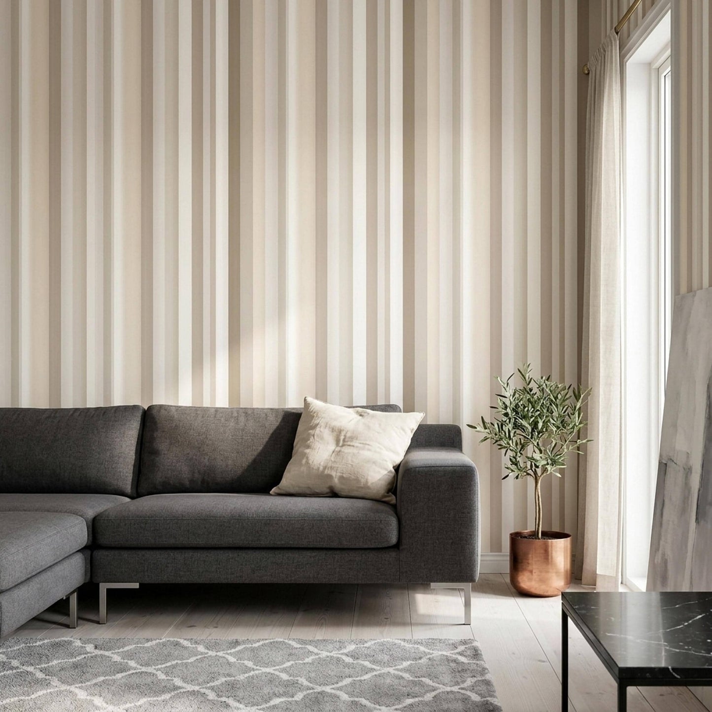 Beige Stripe Wallpaper Neutral Vertical Stripe Wallpaper Modern Classic Wall Covering