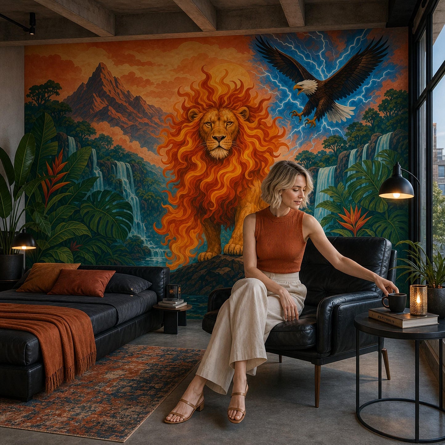Majestic Lion Wall Mural Fantasy Jungle Landscape Epic Wildlife Statement Wall Decor