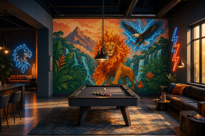 Majestic Lion Wall Mural Fantasy Jungle Landscape Epic Wildlife Statement Wall Decor