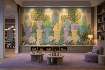 Montessori Wall Mural Educational Playroom Wallpaper Pastel Learning Space Nursery Decor