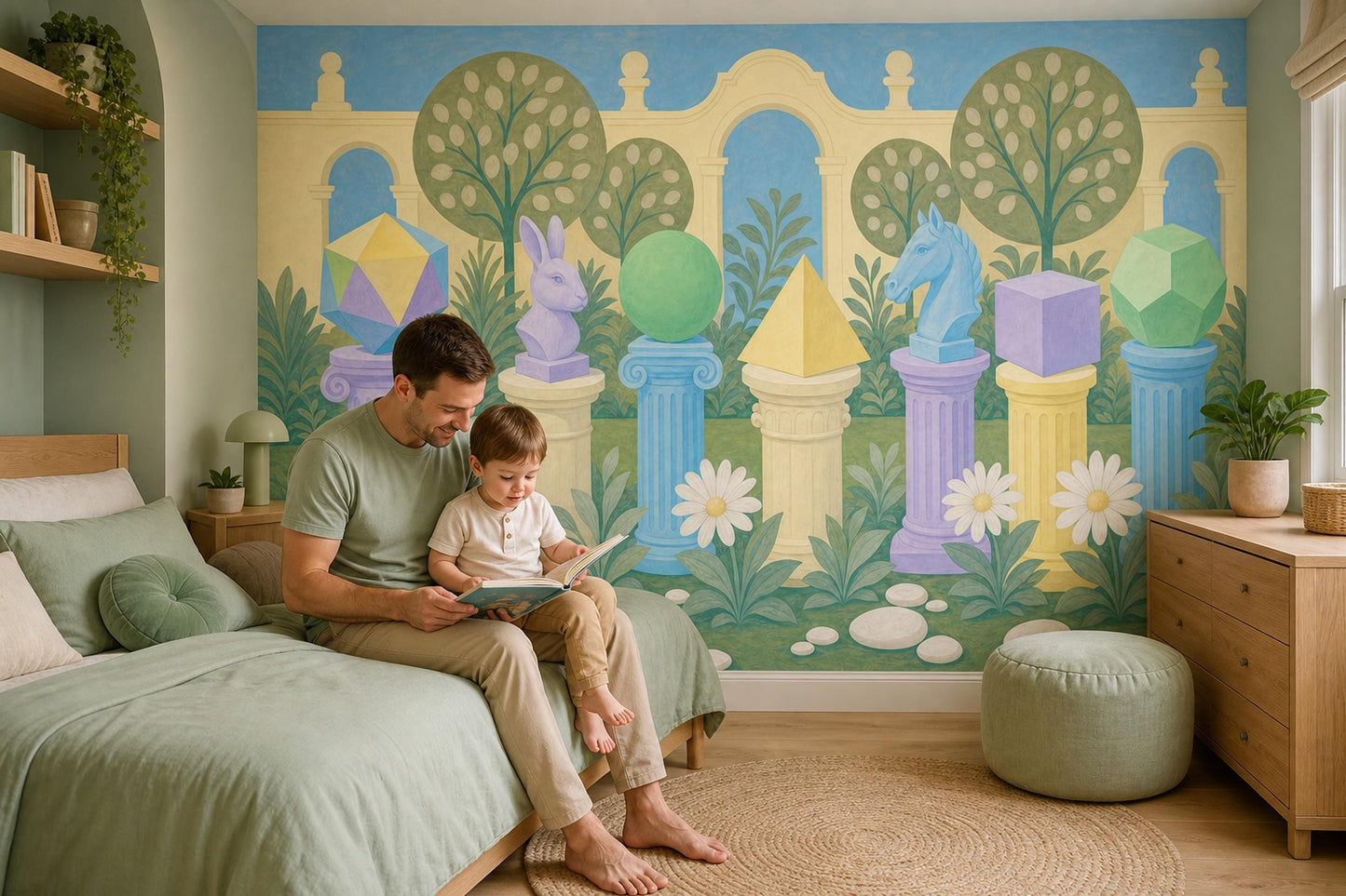 Montessori Wall Mural Educational Playroom Wallpaper Pastel Learning Space Nursery Decor