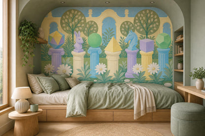 Montessori Wall Mural Educational Playroom Wallpaper Pastel Learning Space Nursery Decor