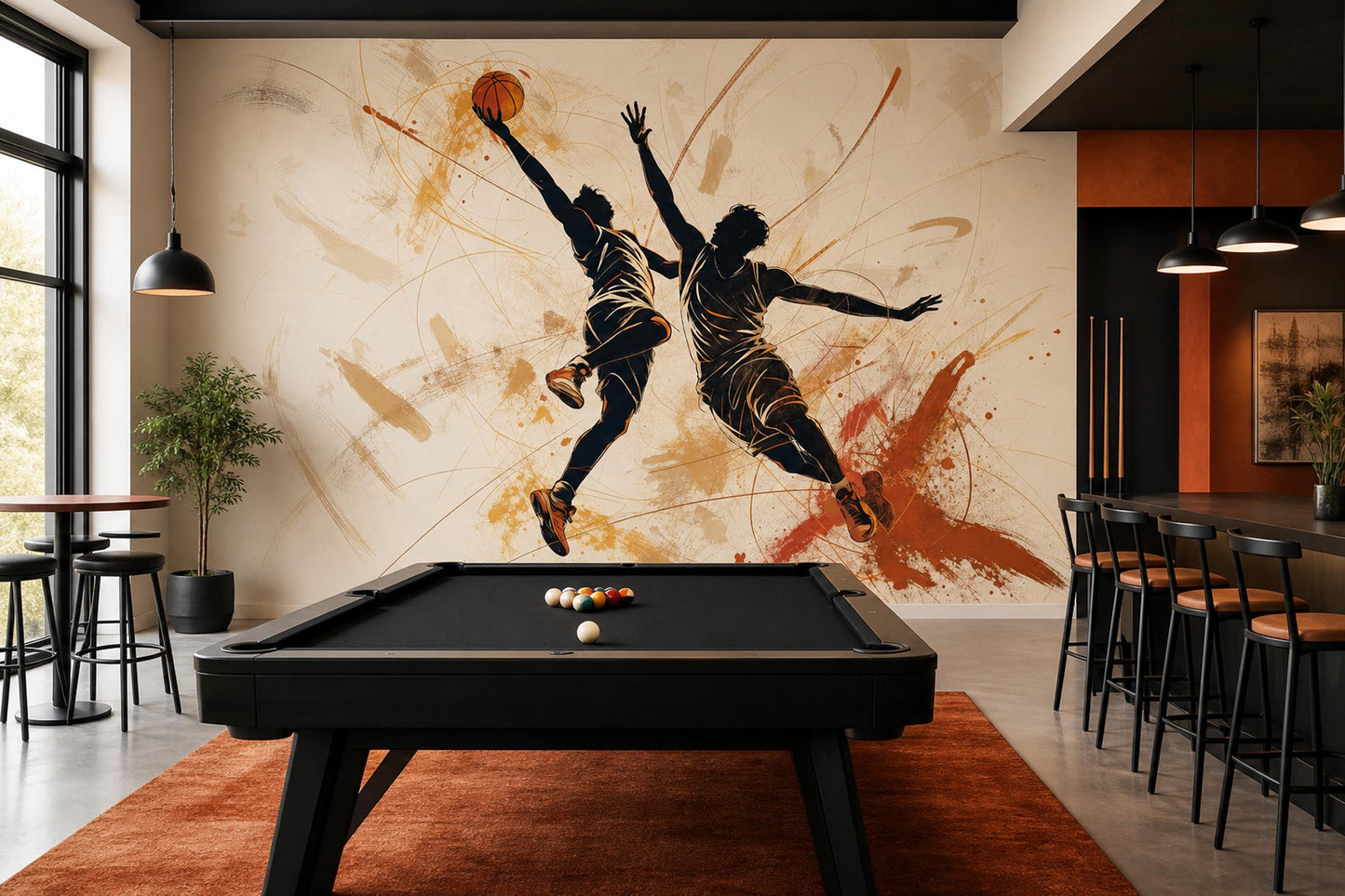 Basketball Wall Mural Modern Sports Decor Athletic Wallpaper Home Gym Training Room Decor