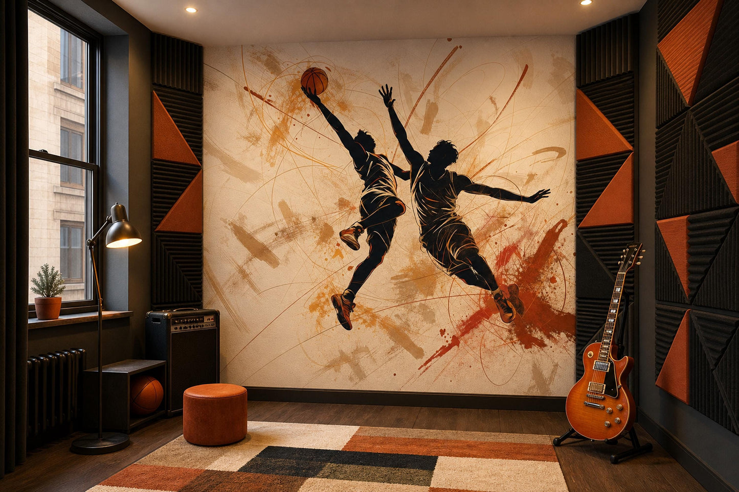 Basketball Wall Mural Modern Sports Decor Athletic Wallpaper Home Gym Training Room Decor