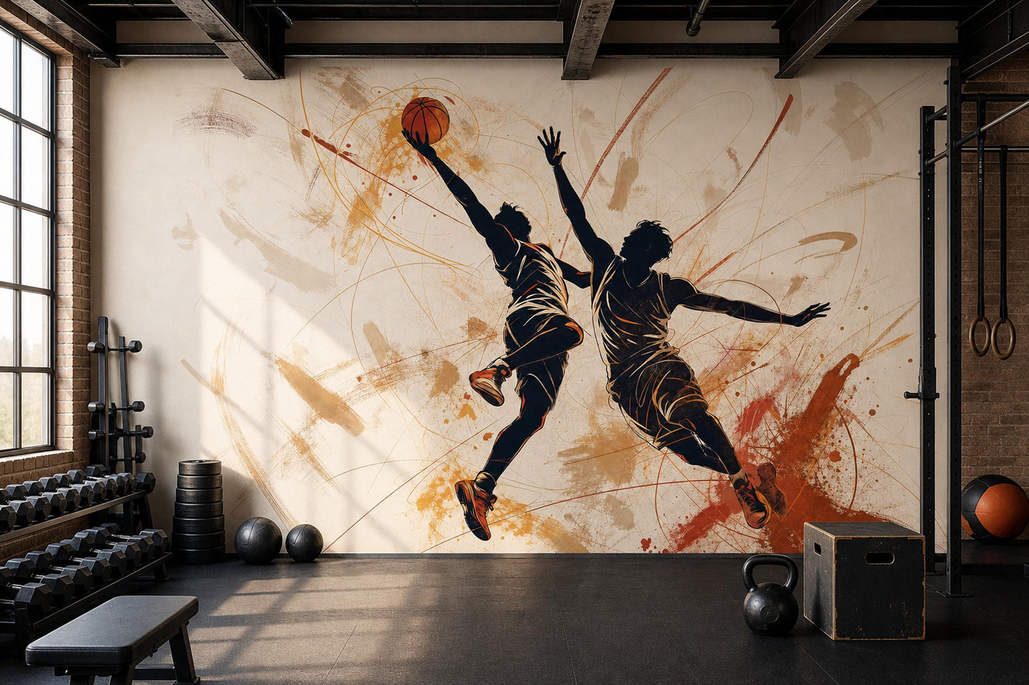 Basketball Wall Mural Modern Sports Decor Athletic Wallpaper Home Gym Training Room Decor