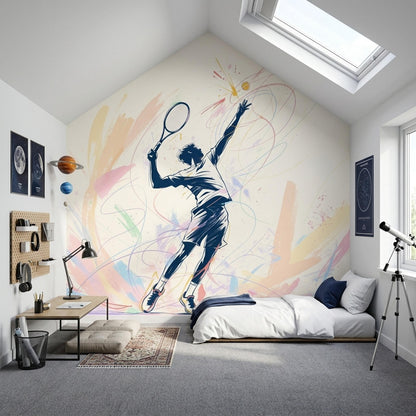 Tennis Wall Mural Modern Sports Wallpaper Athletic Decor Home Gym Racket Sports Art
