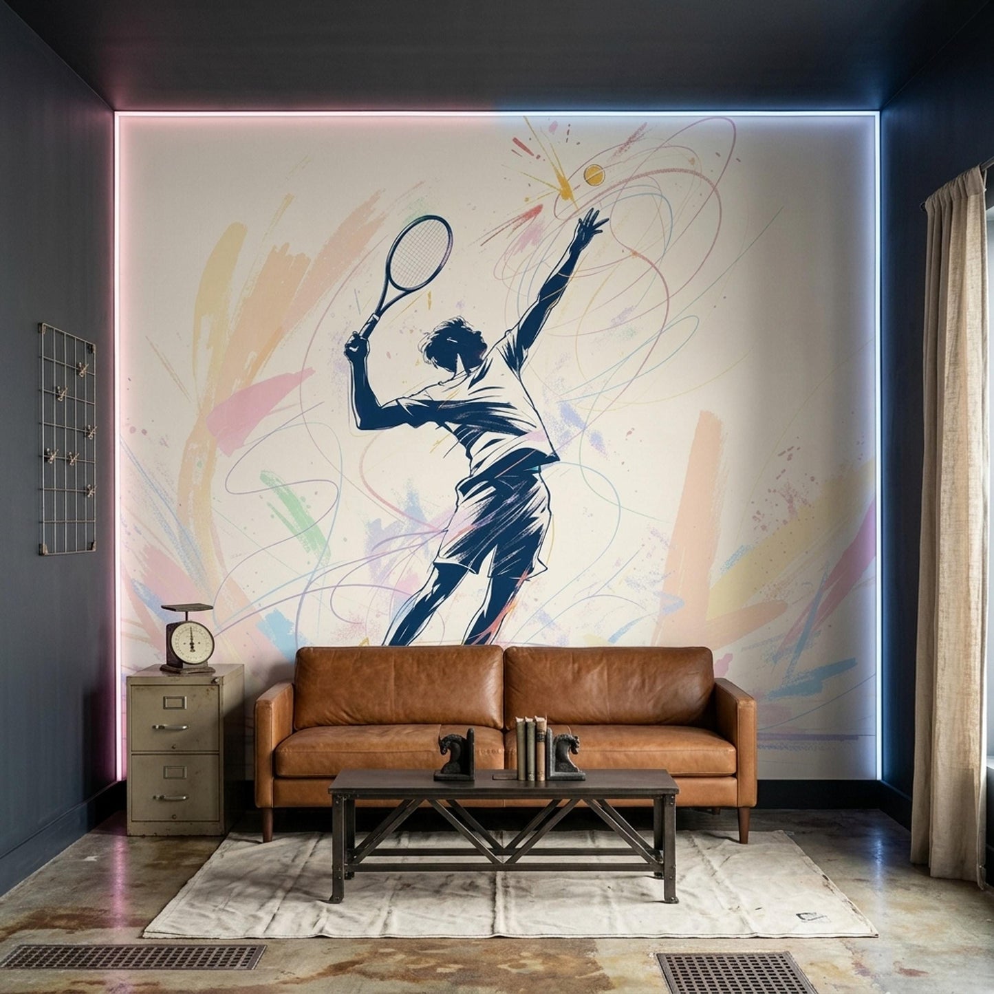 Tennis Wall Mural Modern Sports Wallpaper Athletic Decor Home Gym Racket Sports Art