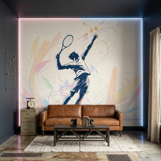 Tennis Wall Mural Modern Sports Wallpaper Athletic Decor Home Gym Racket Sports Art