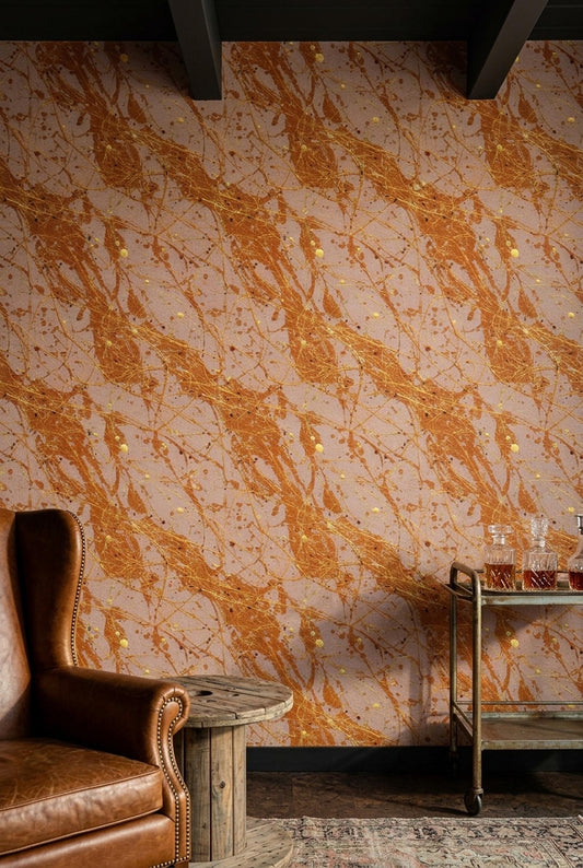 Modern Glam Wallpaper Gold Splash Abstract Pattern Pink Luxury Contemporary Wall Decor