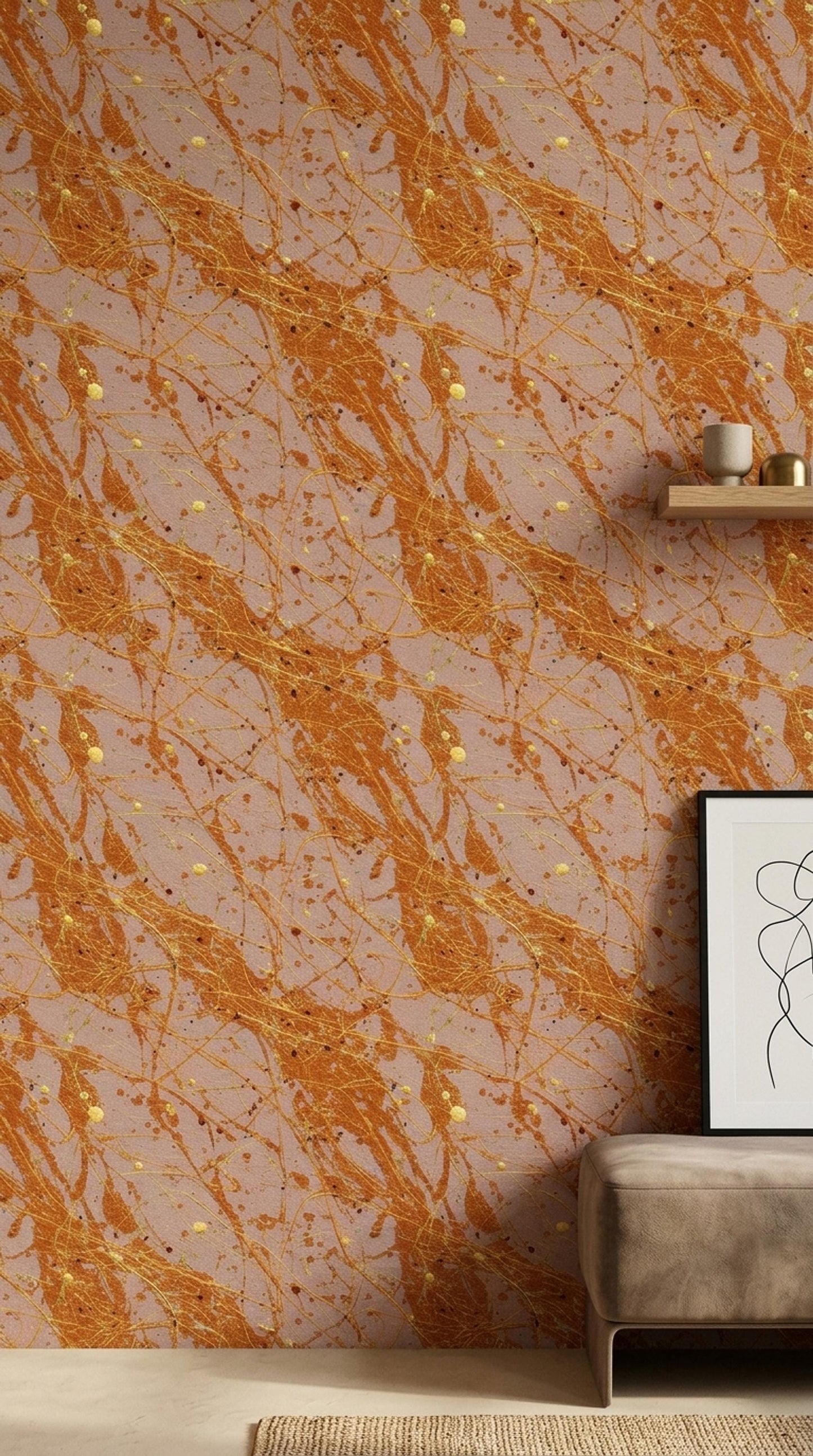 Modern Glam Wallpaper Gold Splash Abstract Pattern Pink Luxury Contemporary Wall Decor
