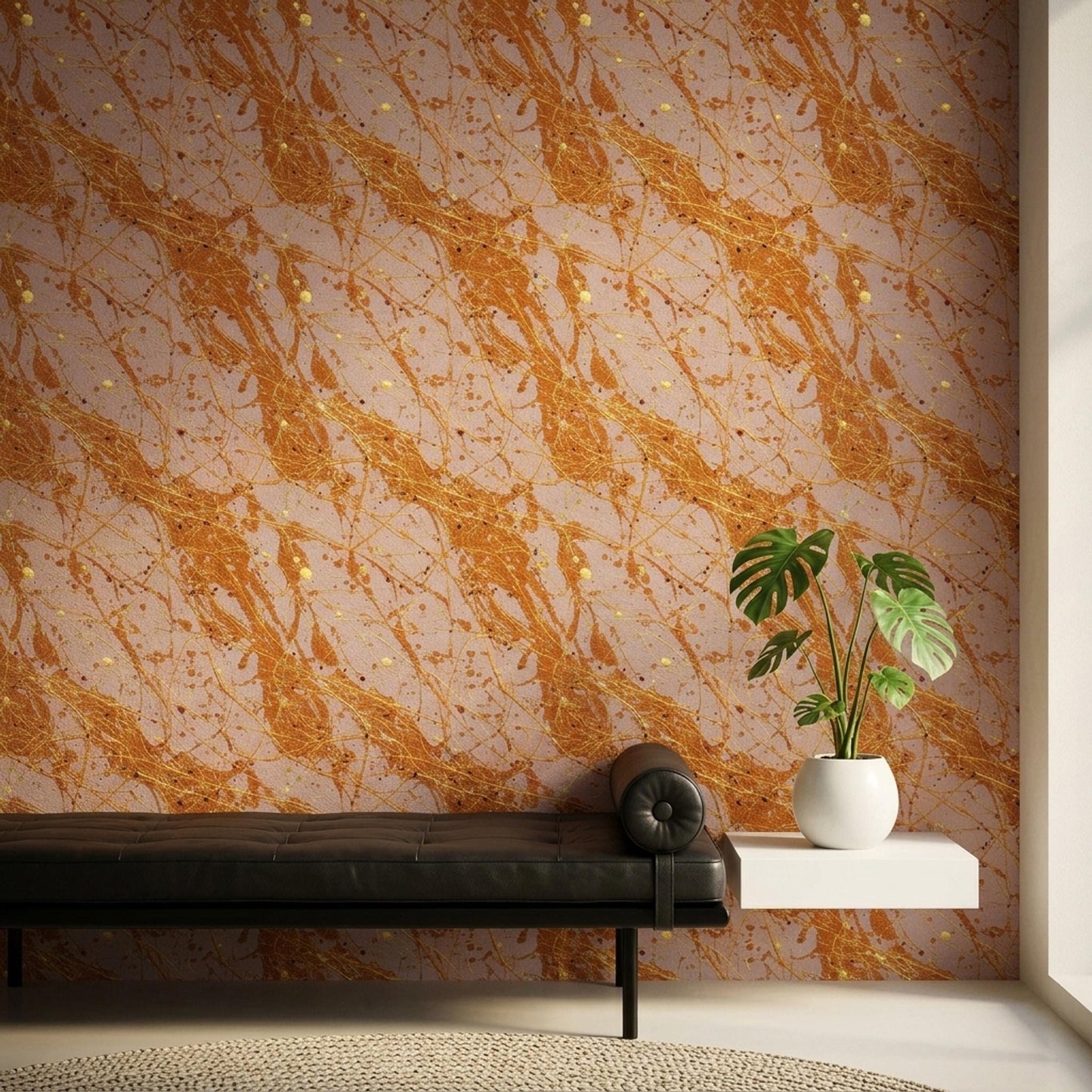 Modern Glam Wallpaper Gold Splash Abstract Pattern Pink Luxury Contemporary Wall Decor
