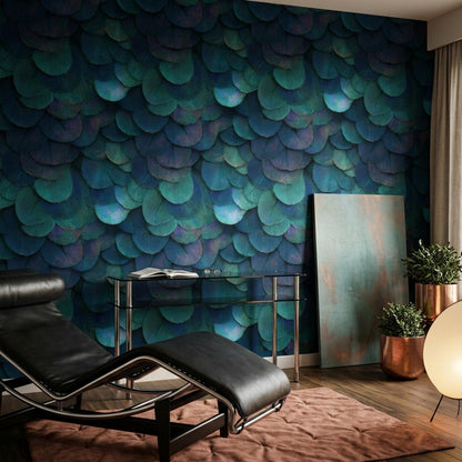 Peacock Feather Wallpaper Jewel Tone Art Deco Luxury Blue Green Textured Wall Decor
