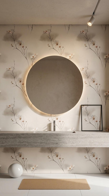 Japandi Wildflower Wallpaper Scandinavian Floral Line Art Neutral Botanical Wall Decor