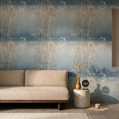 Blue Meadow Grass Wallpaper Organic Modern Botanical Scandinavian Wall Decor