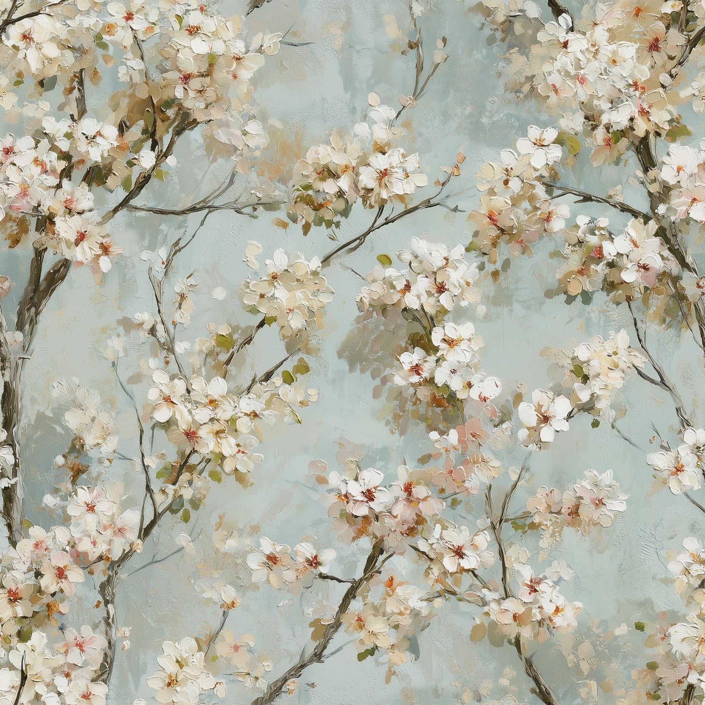 Fine Art Blossom Wallpaper Orchard Floral Oil Painting Botanical Wall Decor