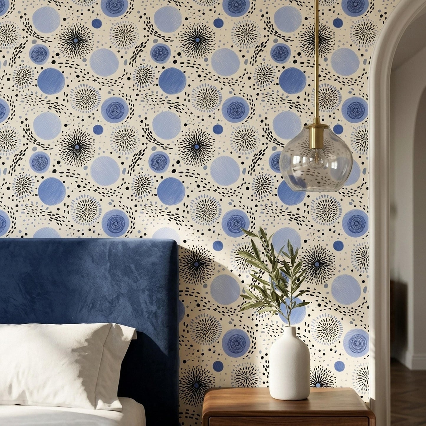 Scandinavian Modern Wallpaper Mid Century Abstract Nordic Geometric Wall Decor