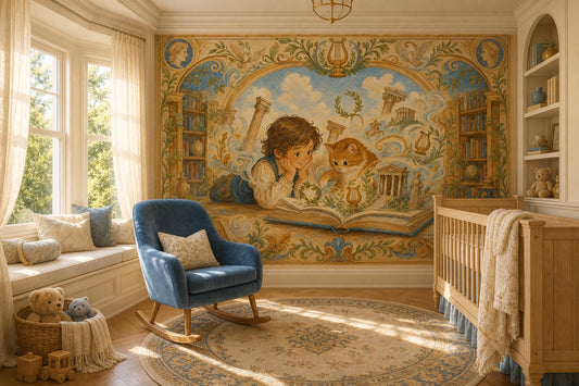 Luxury Storybook Library Wall Mural Vintage Reading Nook Nursery Classroom Decor